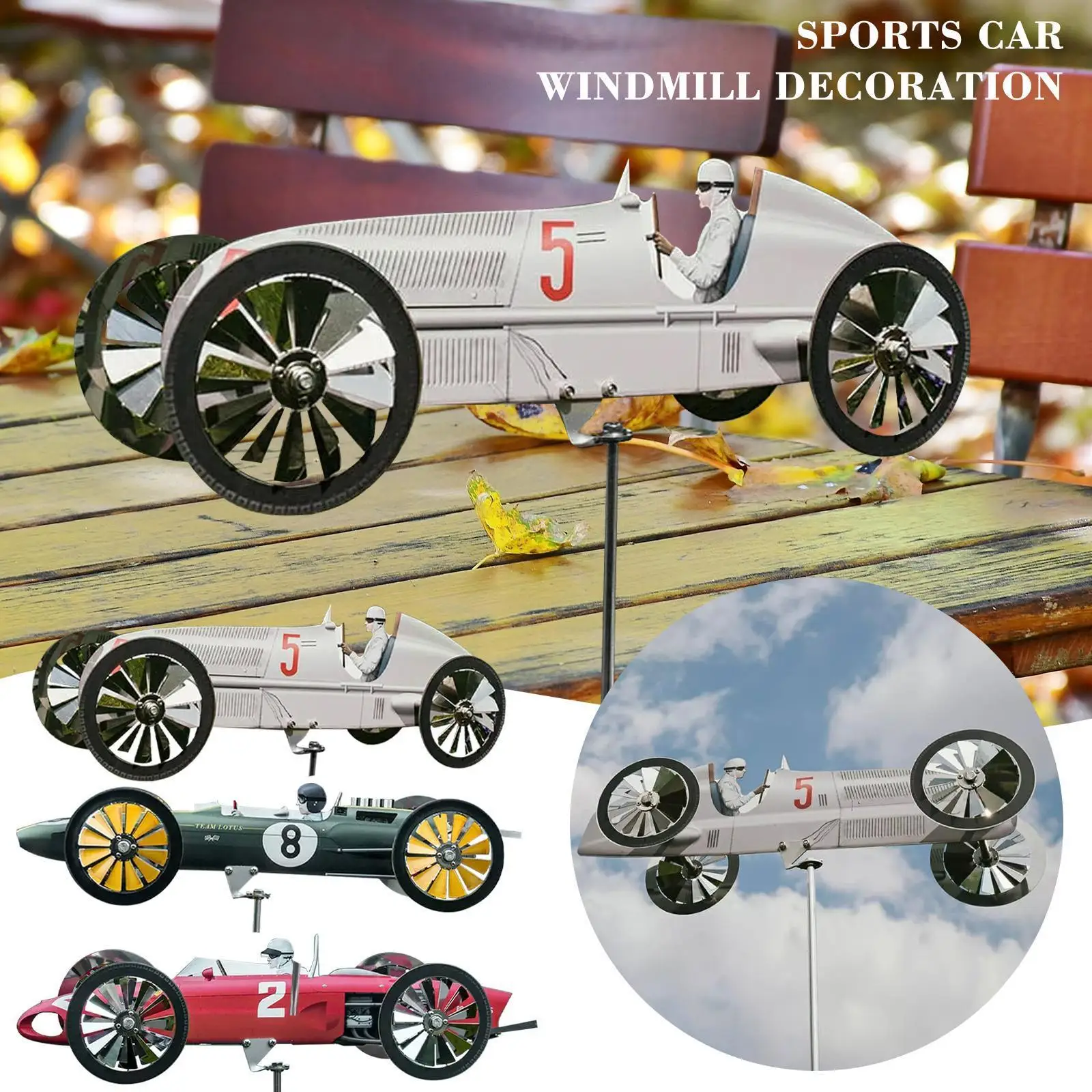 

Garden Racer Windmill Crative Car Wind Spinner Wrought Garden Lawn Lawn Yard Accessorries Decoration Green Decoration Iron O3E6