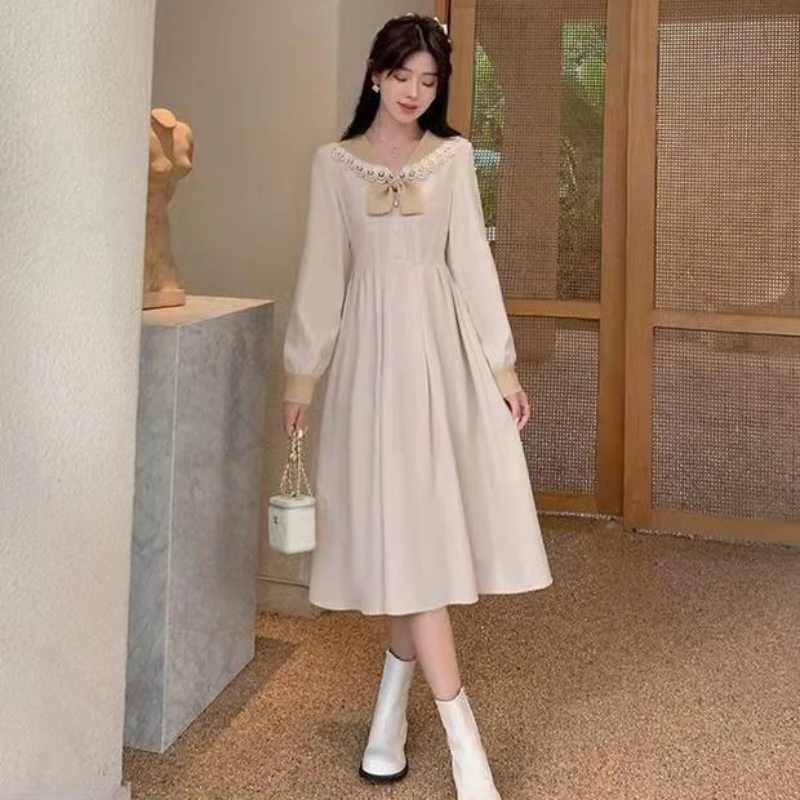 

Woman Club Party Elegant Casual Maxi Dress Female A-line Long Sleeve Midi Length Dresses Ladies Pleated Bodycon Vestidos G37