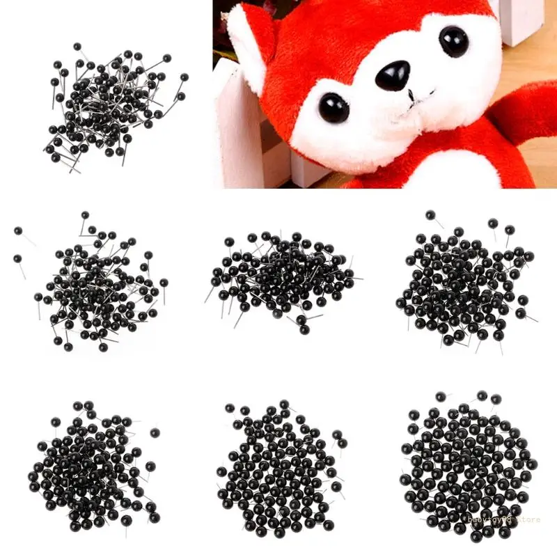 

Y4UD 100Pcs Glass Eyes 4 To 14mm Needle Felting Black Beans Puppet for DOLL Craft