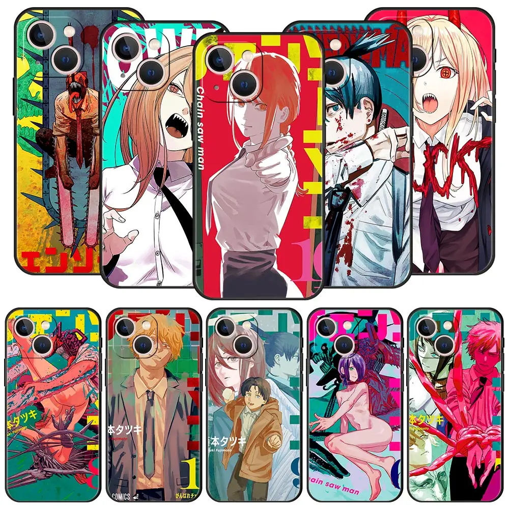 

Anime Chainsaw Man Phone Case For Apple iPhone 11 15 14 Pro MAX 12 13 7 8 Plus X XR XS MAX SE Silicone Black Cover Luxury