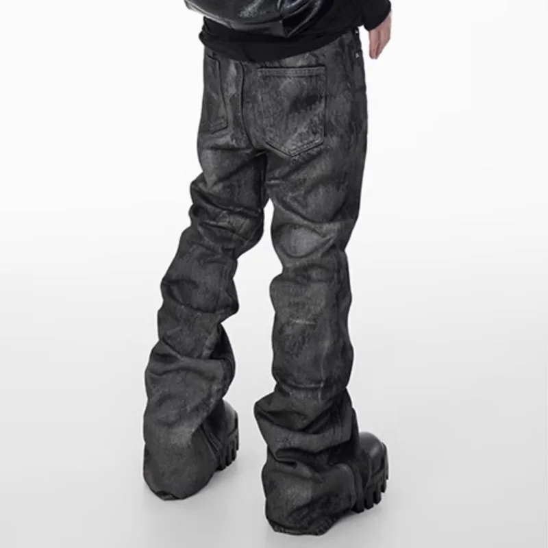 HKSH Мужские широкие джинсовые брюки Tide Dark High Street с вощеной кистью и клеем Micro Flare Jeans