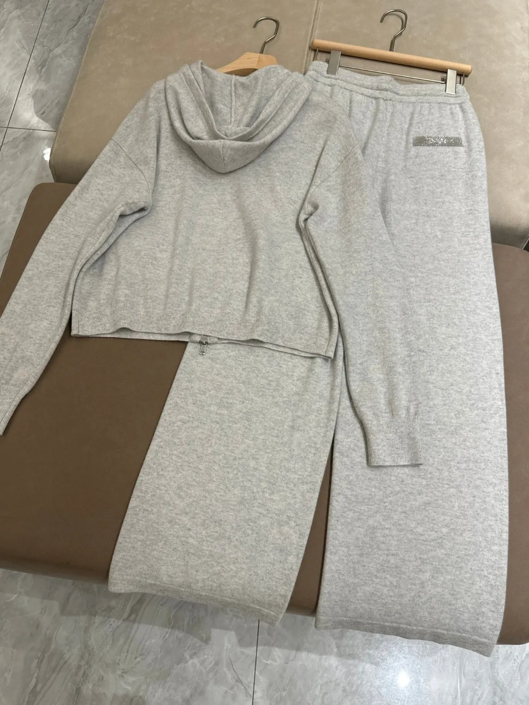 Женский кашемировый брючный костюм трикотажный кардиган с длинным рукавом и