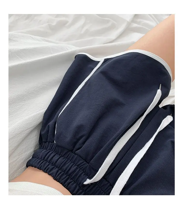 Yasuk Spring Summer Fashion Sporty Casual High Waist Slim Loose Shorts Pants Sweet Cool Girl Soft Kawaii Striped Drawstring