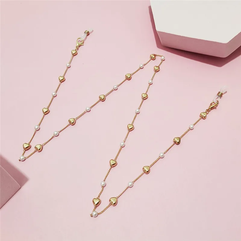 Любовный ошейник из цветных сердец - розовый кристаллический кольцевой ожерелье для очков на бусинках, персиковый держатель маски дизайнера для женщин.