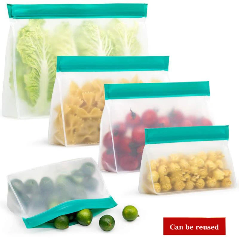 

PEVA Food Bag Freezer Vertical Reusable Silicone Bag Leak-proof Thickened Kitchen Storage Preservation Ziplock Bag BPA Free