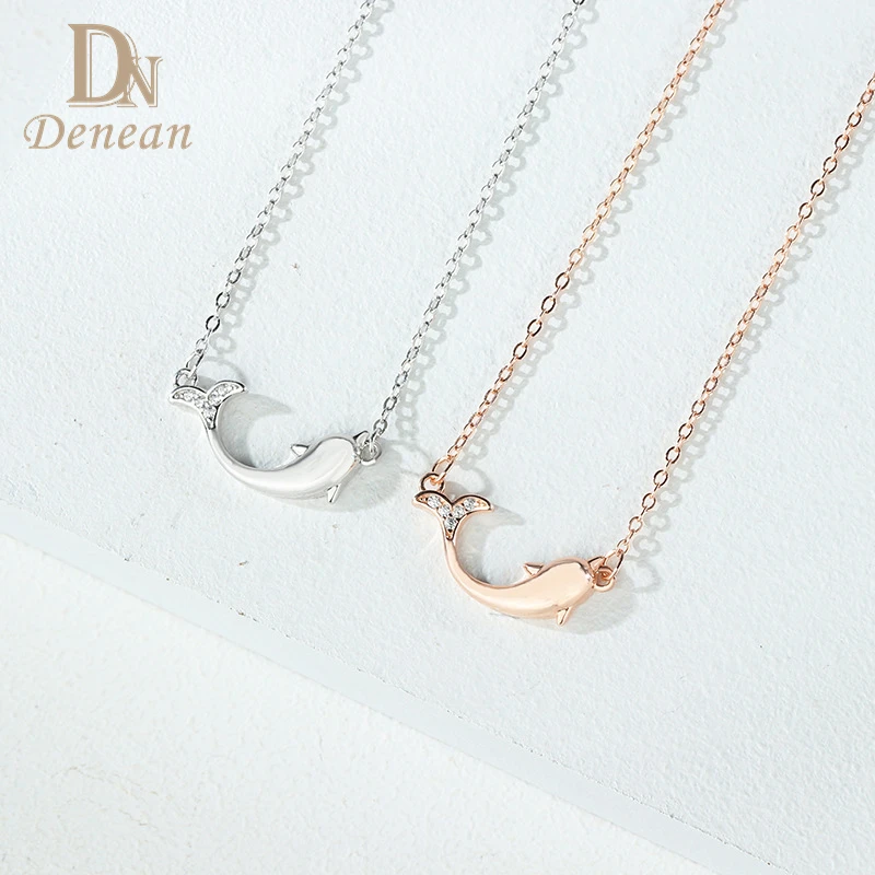 

Denean Real 925 Sterling Silver Dolphin Pendant Necklaces Simple Style Fish Clavicle Chain Necklace for Women Party Jewelry Gift