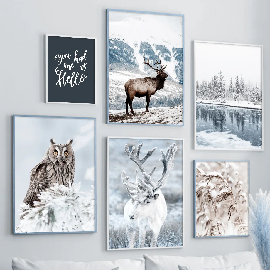 

Winter Snow Deer Owl Forest River Reed Wall Art Canvas Painting Nordic Posters And Prints Wall Pictures For Living Room Decor