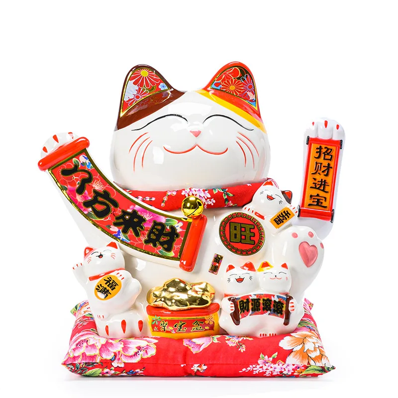 

Ceramic Lucky Cat Waving Paw Maneki Neko Shop Opening Gift Decoration