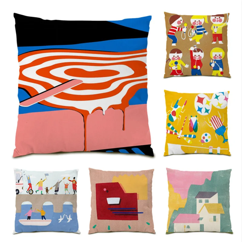 

Abstract Geometry Cushion Cover Decoration Modern Comfortable New Velvet Ornamental Pillowcase Living Room Polyester Linen E0592