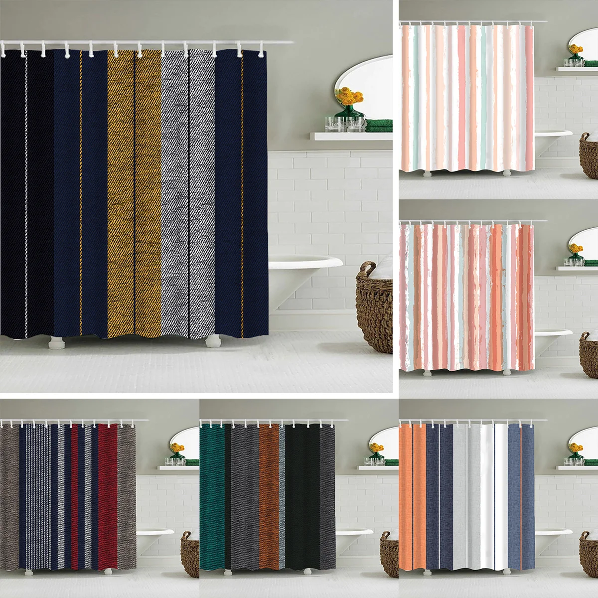 

Цветные занавески для душа в полоску в стиле бохо Ins, водонепроницаемая ткань для ванной, занавеска для душа с крючками, декоративные аксесс...