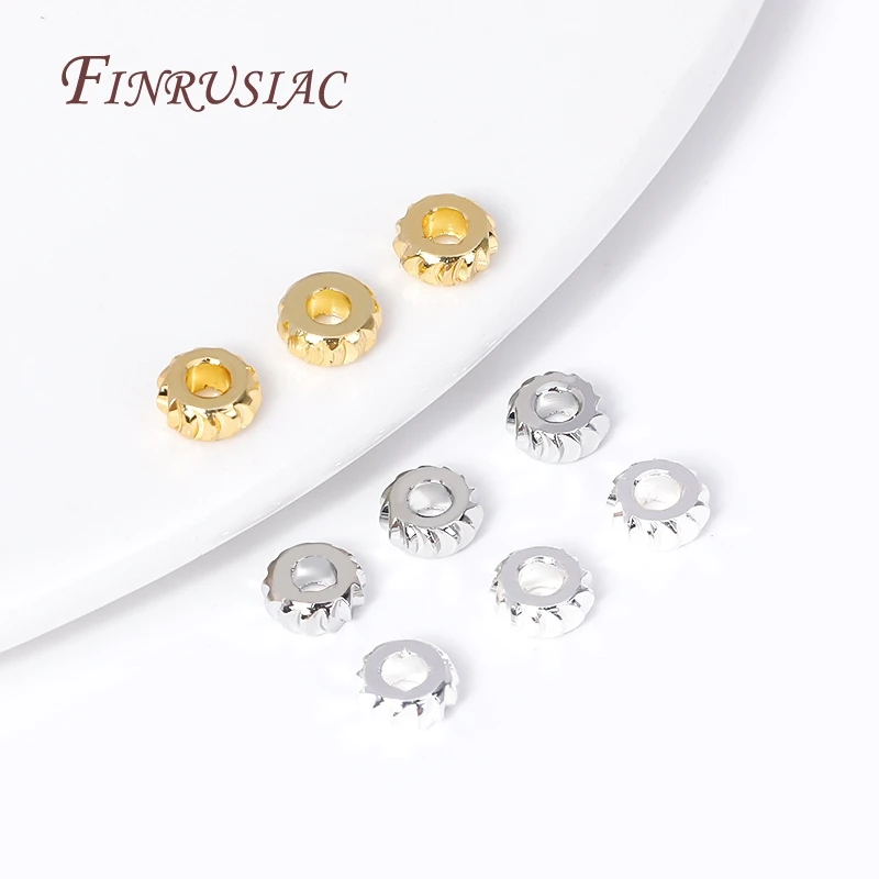 Позолоченное латунное круглое гофрированное бусины-разделители FINRUSIAC