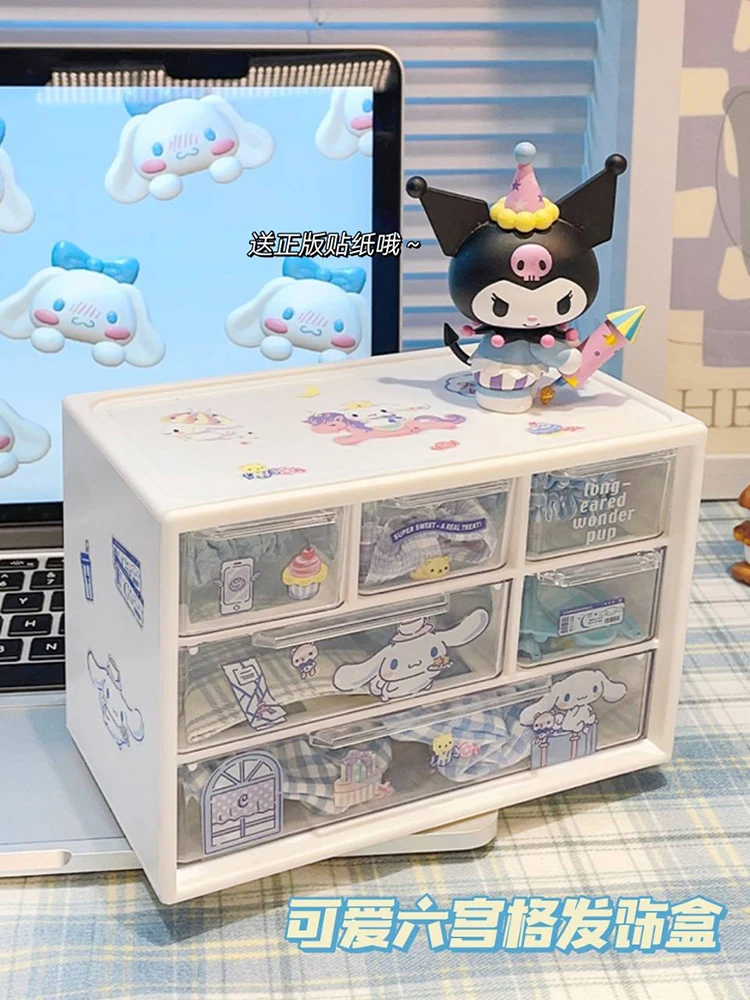 

Kawaii Sanrios Storage Box Cute My Melody Kuromi Diy Stickers Desktop Drawer Jewelry Finishing Box Desk Storage Pen Holder