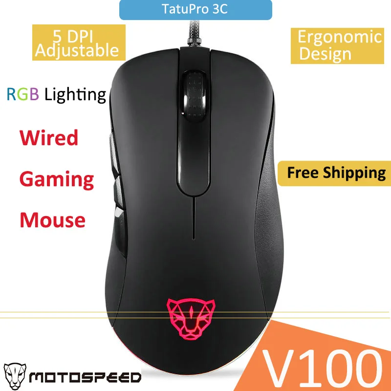 Motospeed V100 Проводная игровая мышь с RGB-подсветкой, 5 DPI Motospeed V100 Проводная игровая мышь с RGB-подсветкой, 5 DPI