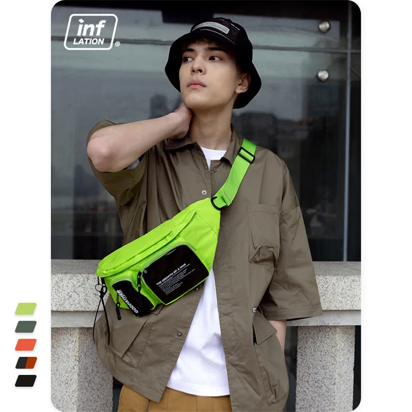 

Inflation Tide Personality Zipper Letter Printing Function Large Space Multifunctional Transparent Men Chest Bag Shoulder Bag