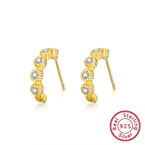 Серьги-гвоздики из стерлингового серебра 925 пробы с 18-каратным золотом, простые модные серьги-гвоздики с кристаллами и цветком для женщин, ювелирные изделия в подарок, SE205