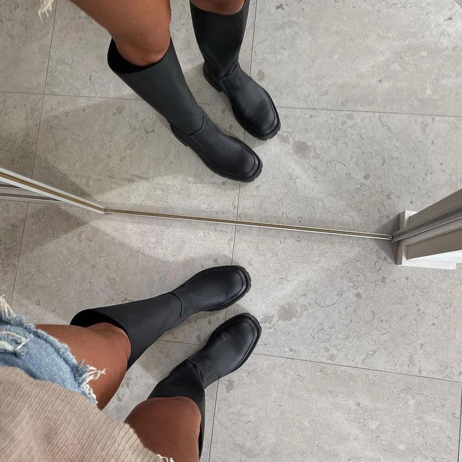 Brand New Ladies Platform Black Boots Fashion Chunky Med Heels Knee High Boots Women Casual Party Shoes Woman Thigh High Boots