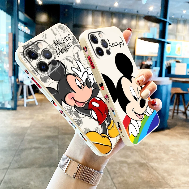

Anime Love Minnie Mickey Art Liquid Left Rope Cover Phone Case For Apple IPhone 14 13 12 Mini 11 Pro XS MAX XR X 8 7 SE Funda
