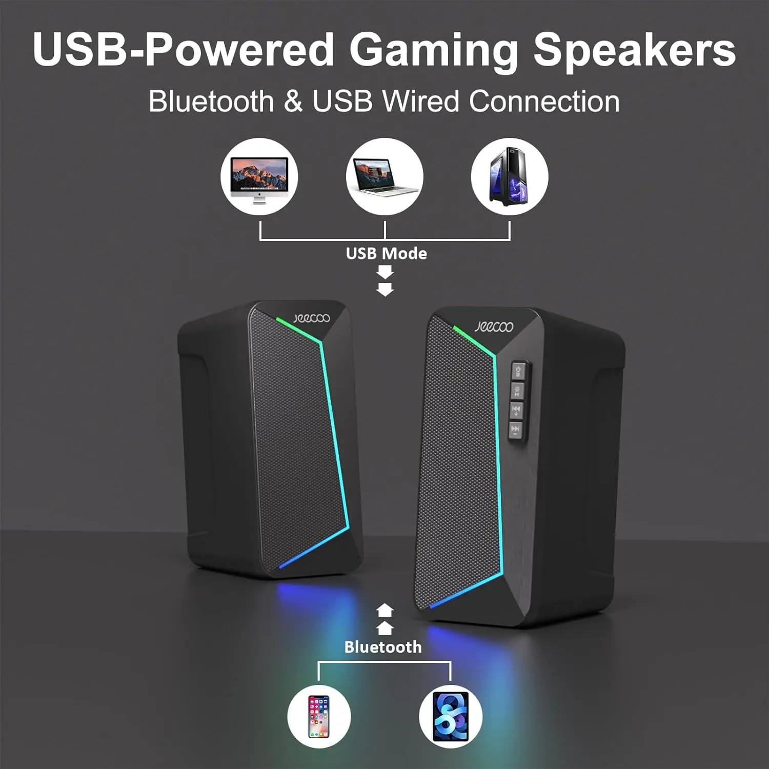 Настольные колонки RGB 2 0-канальный компьютерный динамик для ПК с цветными