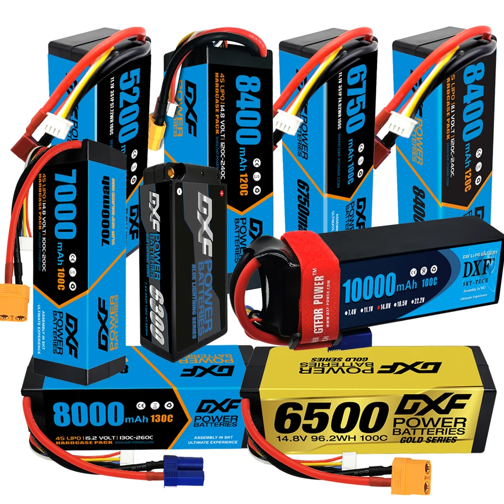 DXF Lipo 2S 3S 4S 6S Battery 7.4V 11.1V 14.8V 15.2V 22.2V 10000mah 6500mah 7000mah 8000mah 8400mah 9200mah hardcase for RC Cars