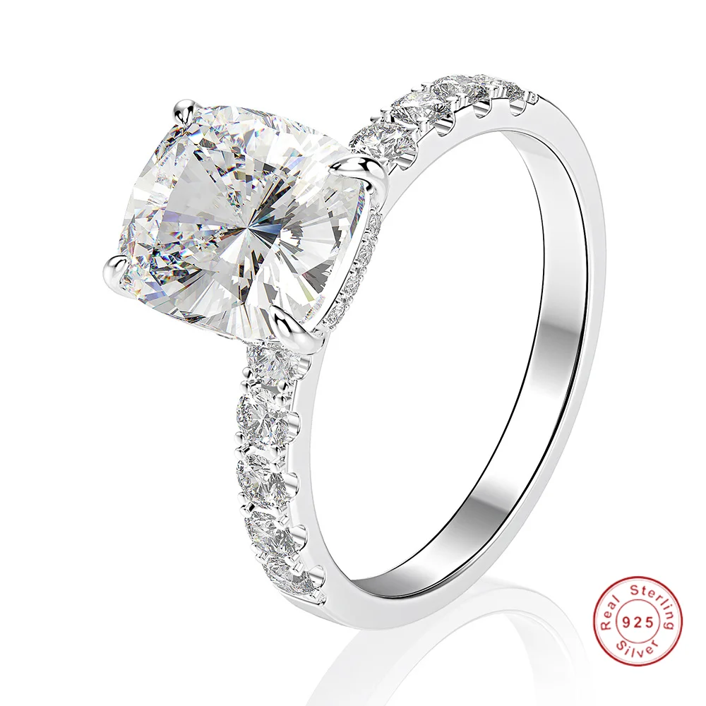 

Luxury 100% 925 Sterling Silver Radiant Simulated Diamond Gemstone Wedding Engagement Ring Fine Jewelry Women Gift Wholesale