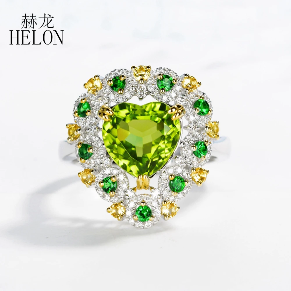 HELON кольцо из натурального перидота 9 мм белого золота 18 карат с настоящим