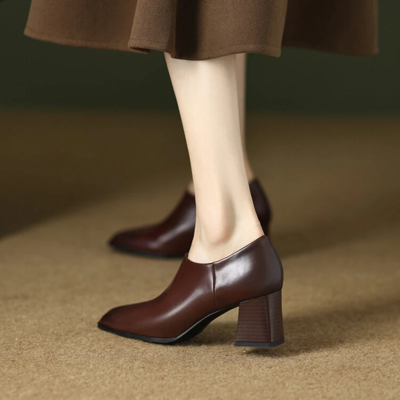 NEW Autumn Women Boots Split Leather Boots Women Square Toe Chunky Heel Modern Boots Black High Heel Ankle Boots botines mujer