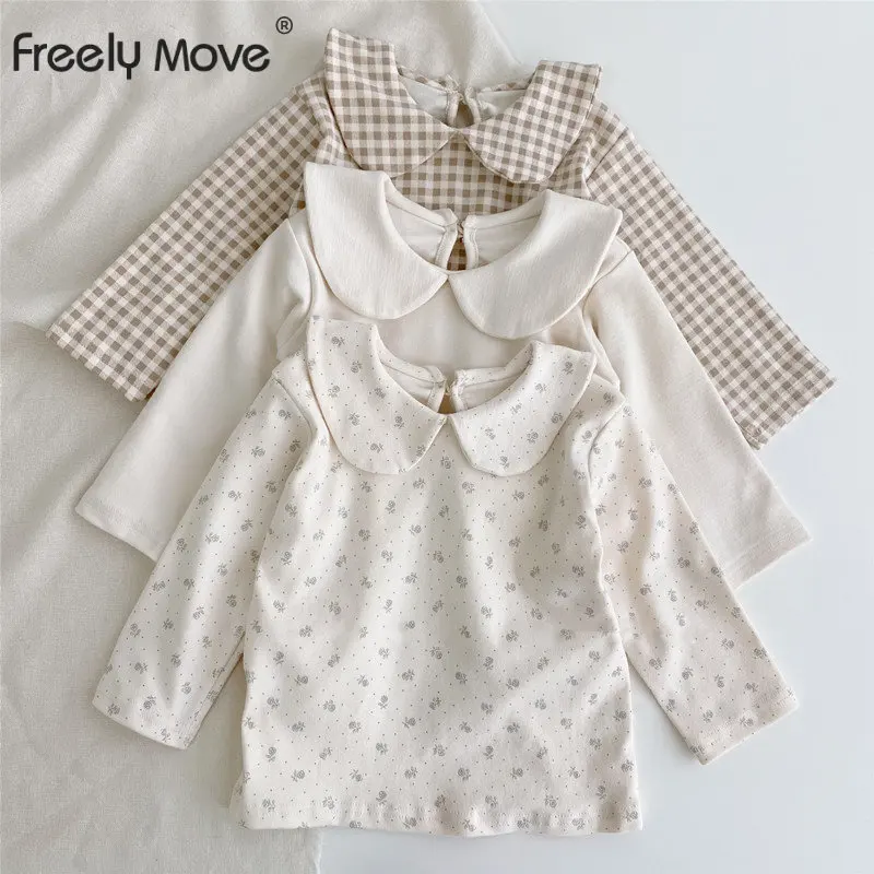 

Freely Move Spring Baby Girls Clothes T Shirts Autumn Turn Down Collar T Shirt for Kids Long Sleeve T-shirt Baby Girls Tops