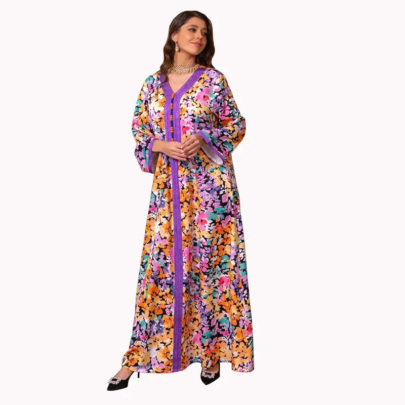 Islamic Modest Clothes Ladies Fashion Satin Dress Muslim Women Abaya Dubai Clothing Gorgeous Long Maxi Caftan Femmes Marocaine