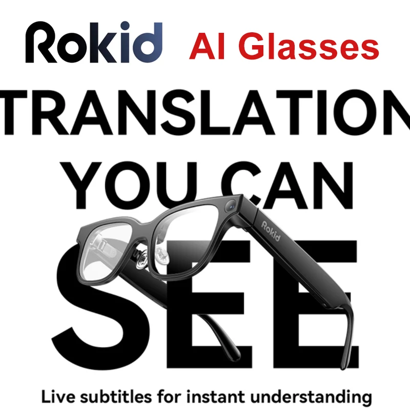 Фото Очки Rokid, умные очки с искусственным интеллектом, дисплей с двумя глазами, камера 12 МП, 89 языков, прямой перевод, Hi-Fi, аудио с открытыми ушами №1