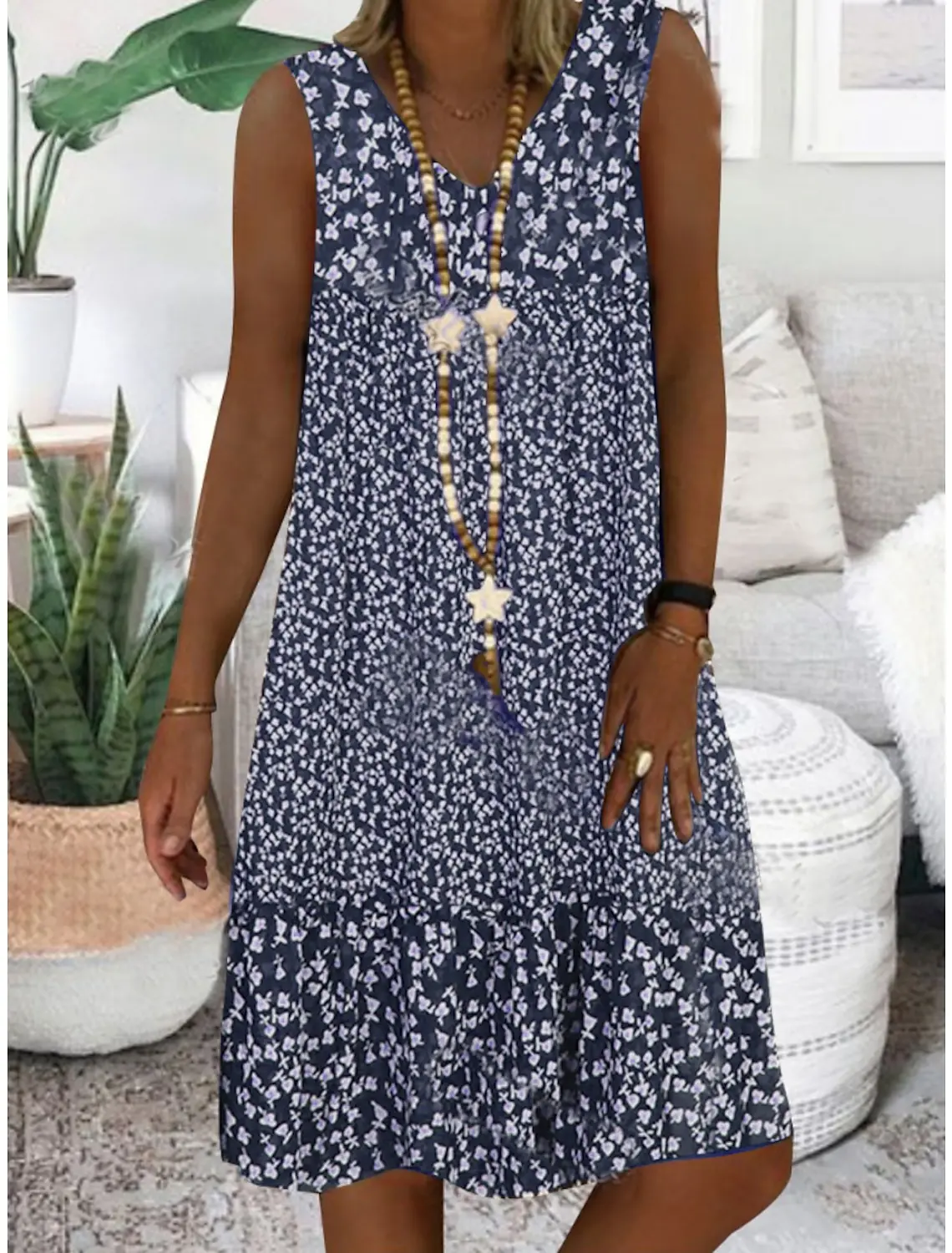 

Women's Casual Dress Shift Dress Midi Dress Brown Sleeveless Floral Print Spring Summer V Neck Basic Everyday Weekend 2023