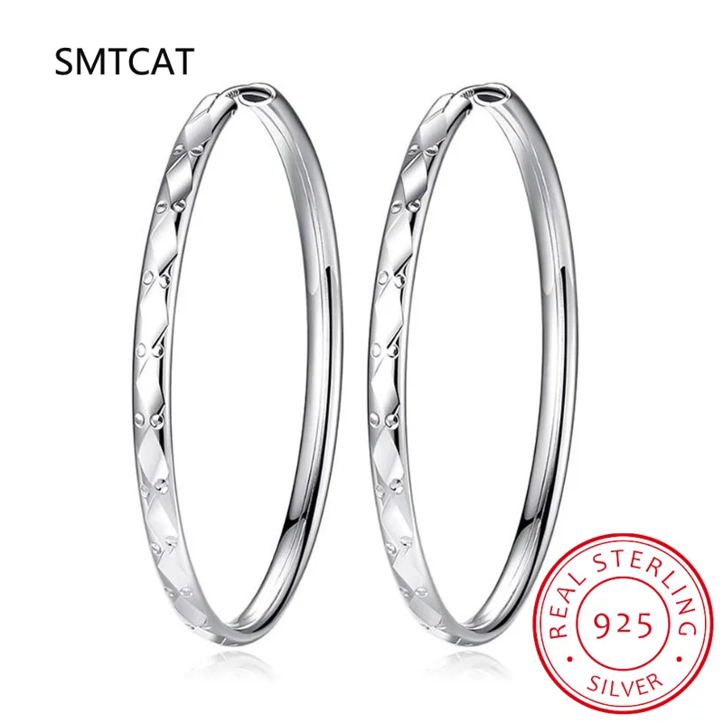 Женские круглые серьги-кольца из серебра 925 пробы 3/4/5/6 см