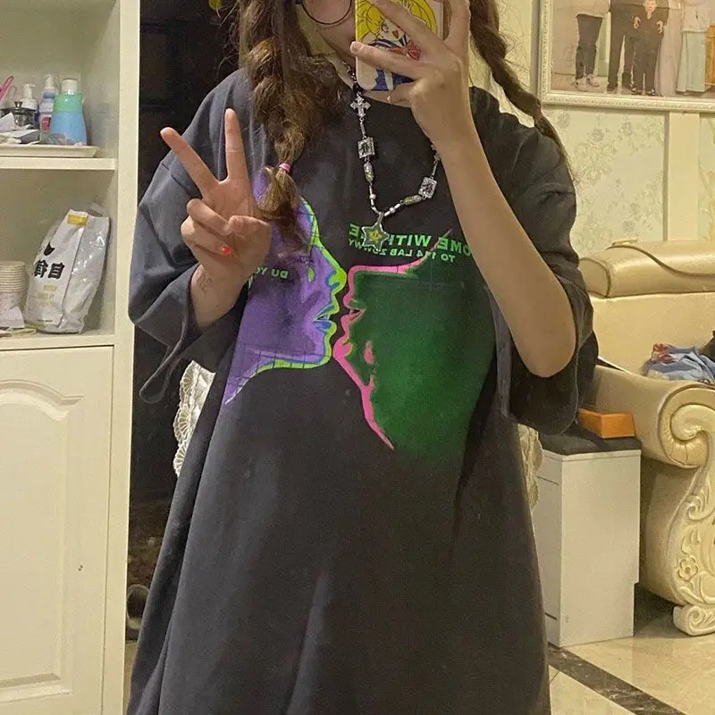 LEDP Harajuku Vintage Shirt Casual Fashion Short Sleeve Ladies Top Gothic Ladies T Shirt Print Streetwear Top Women T Shirt