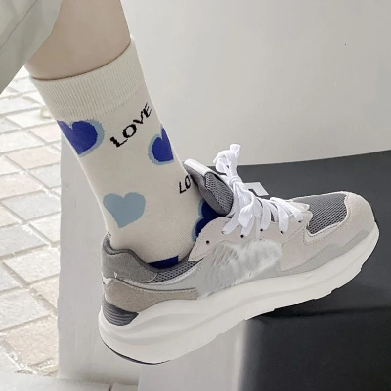 5 Pairs Kawaii Socks Designer Brand Korean Style Women Socks Set Winter Long Socks Pure Cotton Middle Tube Fashion Socken Damen