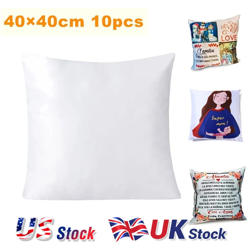 40×40 Bulk White Plain Sublimation Blanks Pillow Case Cushion Cover Fashion Pillowcase for Heat Transfer Press as DIY Gift 10pcs