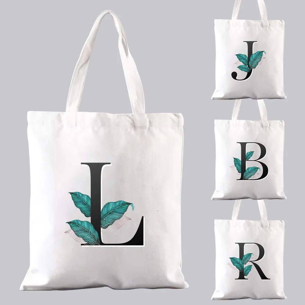 

Fashion Brand Shopping Bag Handbag Commuter Tote Bag Casual Shoulder Bag Reusable Folded Canvas White Leaf Pattern Printing