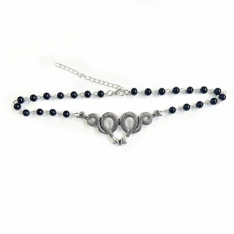 

New Double Snake Necklace Punk Personality Animal Rosary Necklace Clavicle Short Leather Necklace