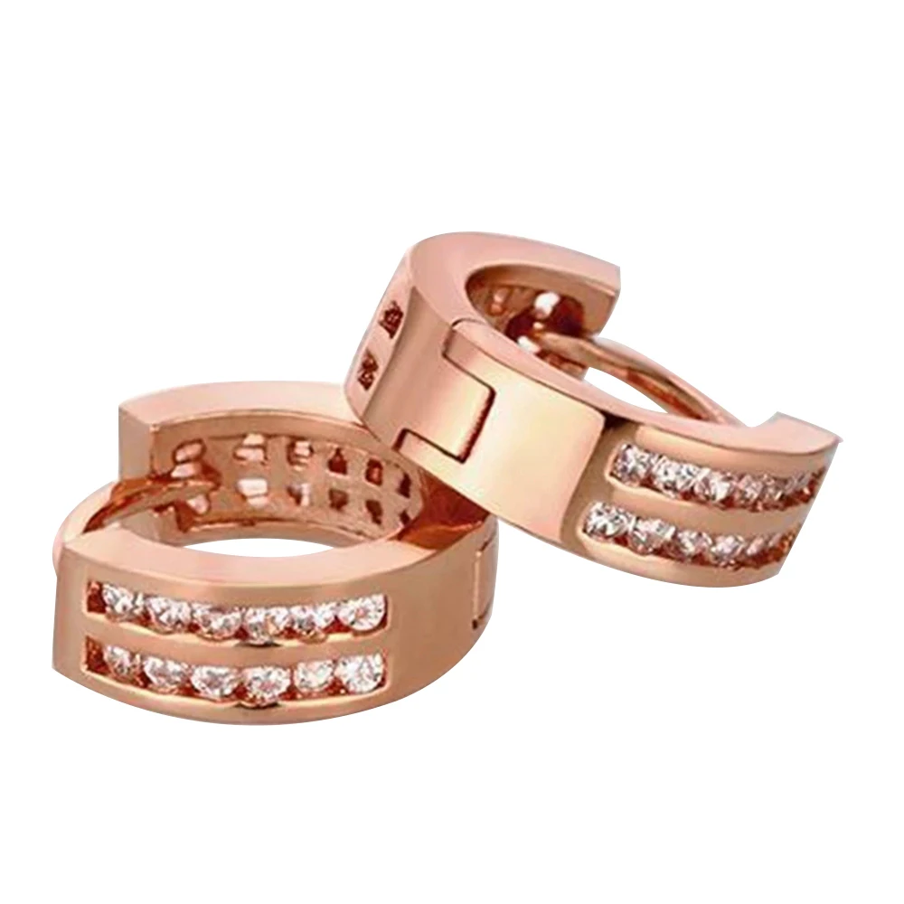 

Women Huggie Hoop Earrings 18k Rose Gold Filled Vintage Style Lady Earrings Inlaid Tiny Cubic Zircon Fashion Jewelry
