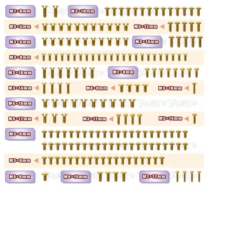 

Original T works GSS-IF18-2 Gold Plated Steel Screw Set 186pcs. ( For Infinity IF18-2 ) Professional Rc part