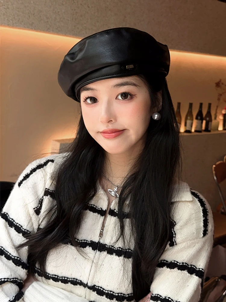 Черный берет женский осенне-зимний новый большой по окружности головы из