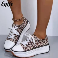 2022 new canvas shoes women spring leopard print ladies comfy lace up pointed toe casual platform shoes walking sport sneakers