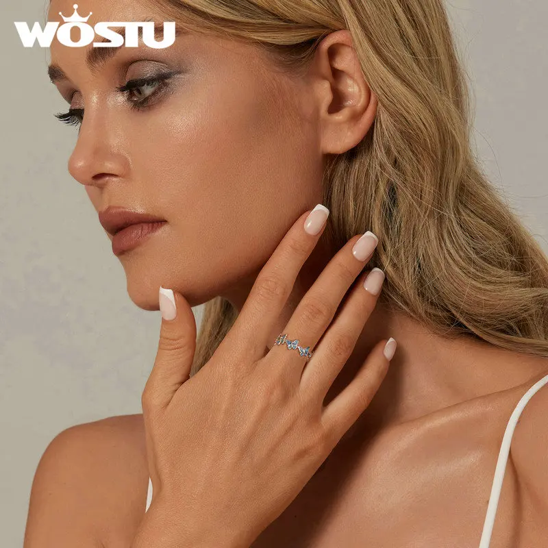 Wostu серебро 925 пробы синий кольцо с бабочкой ювелирные изделия для женщин жена