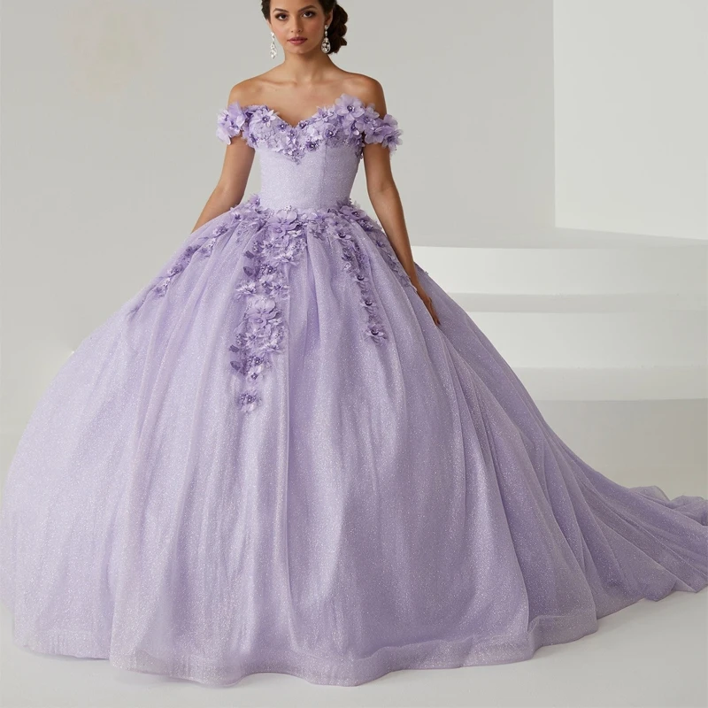 

Laboum Lavender Quinceanera Ball Gown Off Shoulder 3DFlower Beading Sweet 16 Dress Birthday Party Dress Vestidos De 15 Años