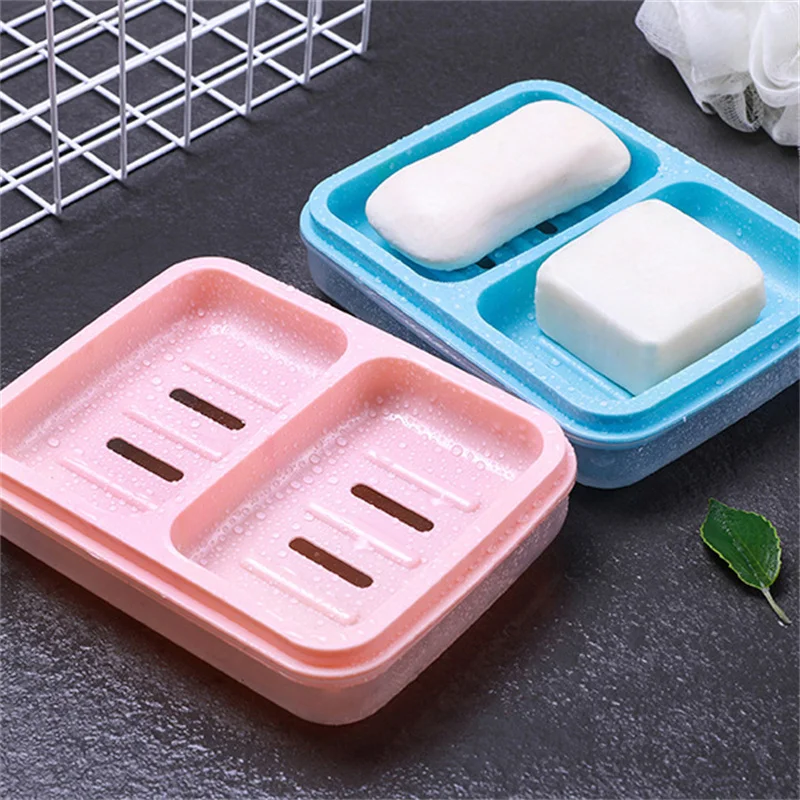 

Creative Two Position Two Body Waterproof Soap Box with Lid Fashionable Two Cell Soap Box Two Cell Drain Plastic Soap Box