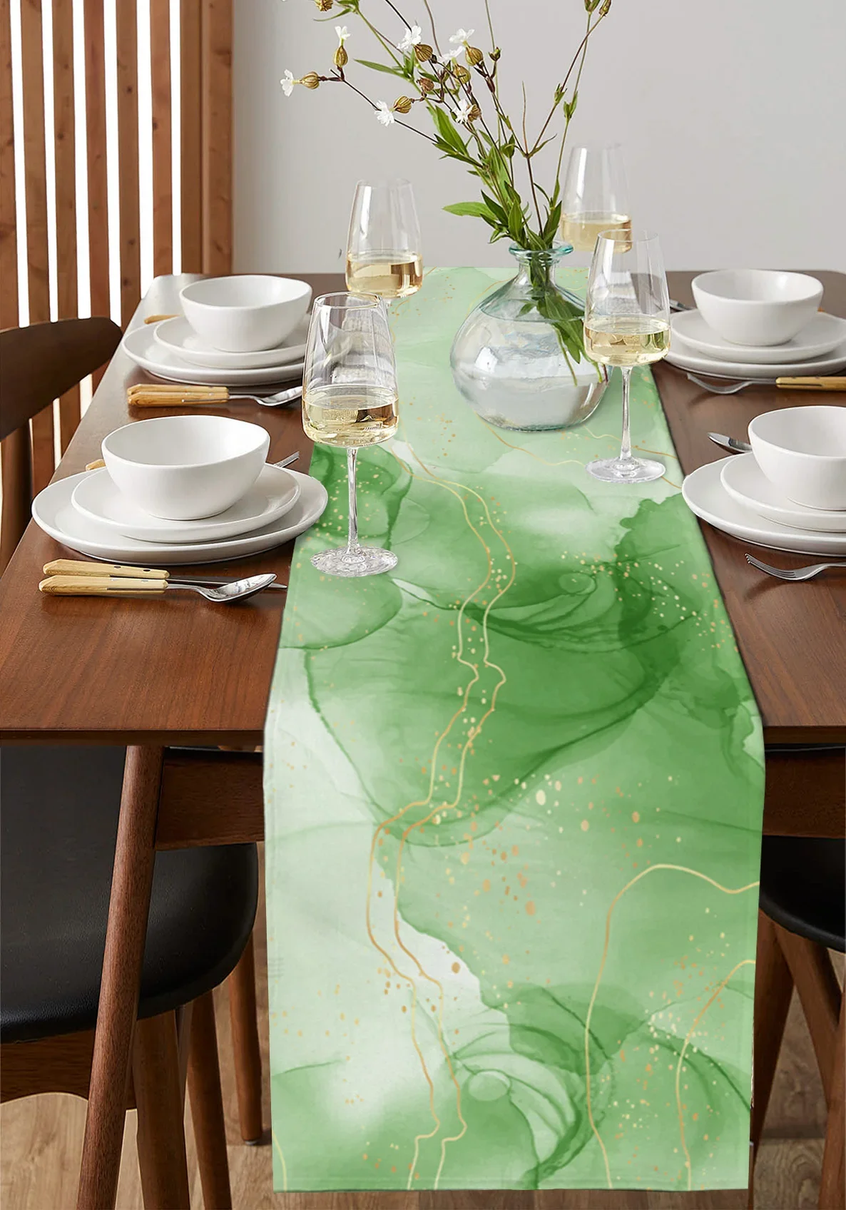 Мраморная линия градиентная трава зеленые льняные дорожки для стола украшение