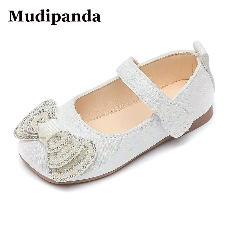 

Нескользящие школьные туфли для девочек, мягкие детские туфли на плоской подошве, кожаные туфли для маленьких принцесс с розовым жемчугом и...