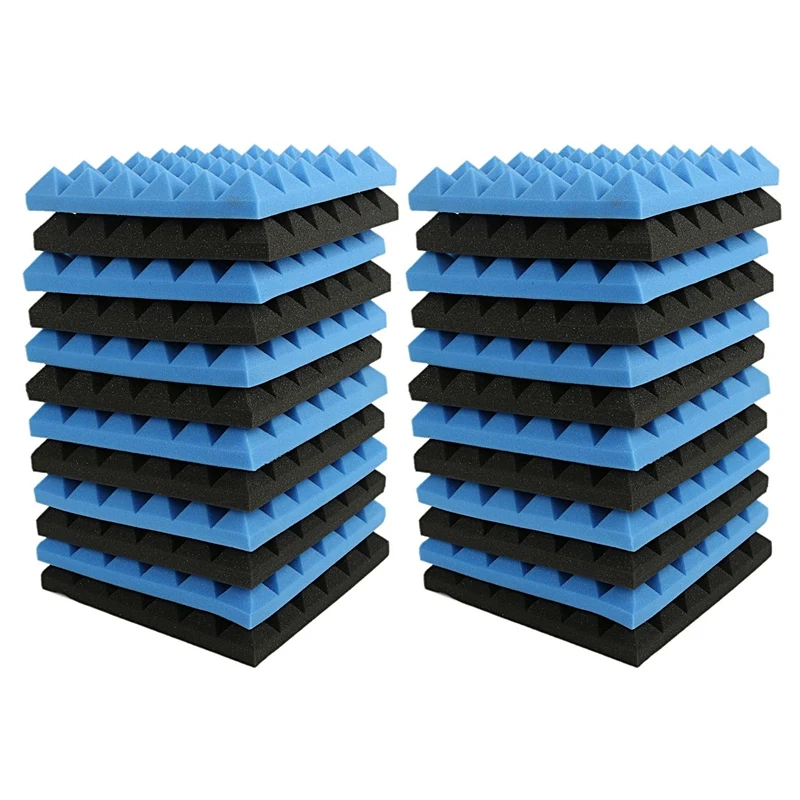 

24X Charcoal Acoustic Foam Tiles Soundproofing Foam Panels Studio Sound Padding 2 X 10 X 10 Inch(Black+Blue)