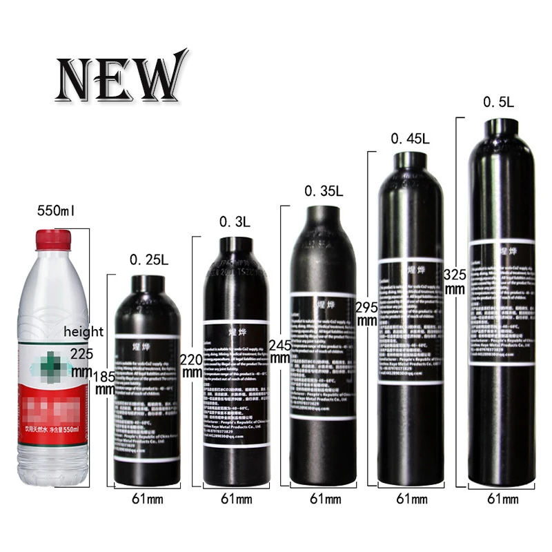 

0.25/0.35L/0.45L/0.5L Aviation Al Alloy Gas Cylinder 30MPA High Pressure Air Cylinder Portable Oxygen Tank M18*1.5 Thread