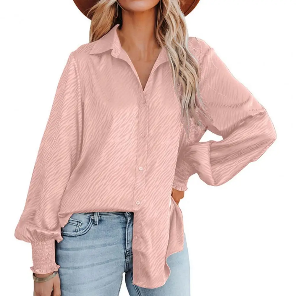 

Casual Women Tops And Blouses 2022 Fashion Turn-Down Collar Lantern Long Sleeve Buttons Down Printing Satin Shirt for Women
