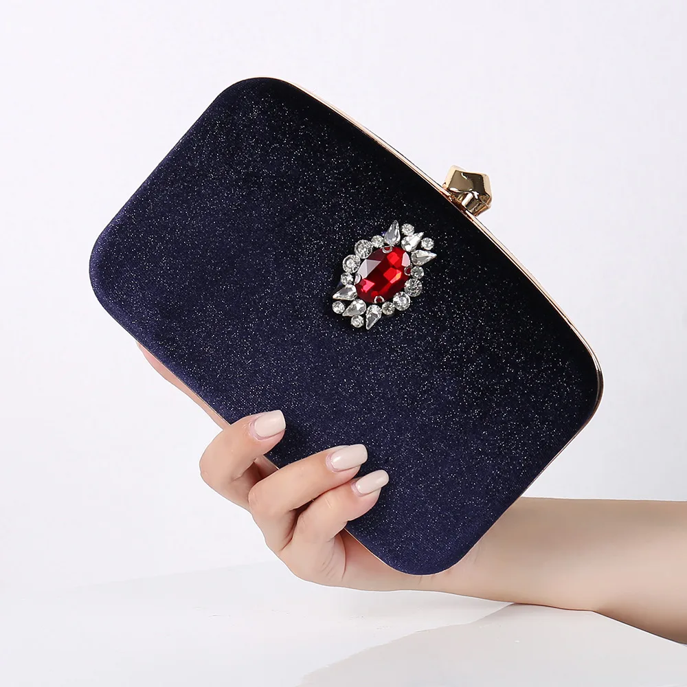 

Vintage Velour Rhinestone Elegant Evening Bag Ladies Prom Cocktail Wedding Party Clutches Bag Green Blue Velvet Makeup Handbag