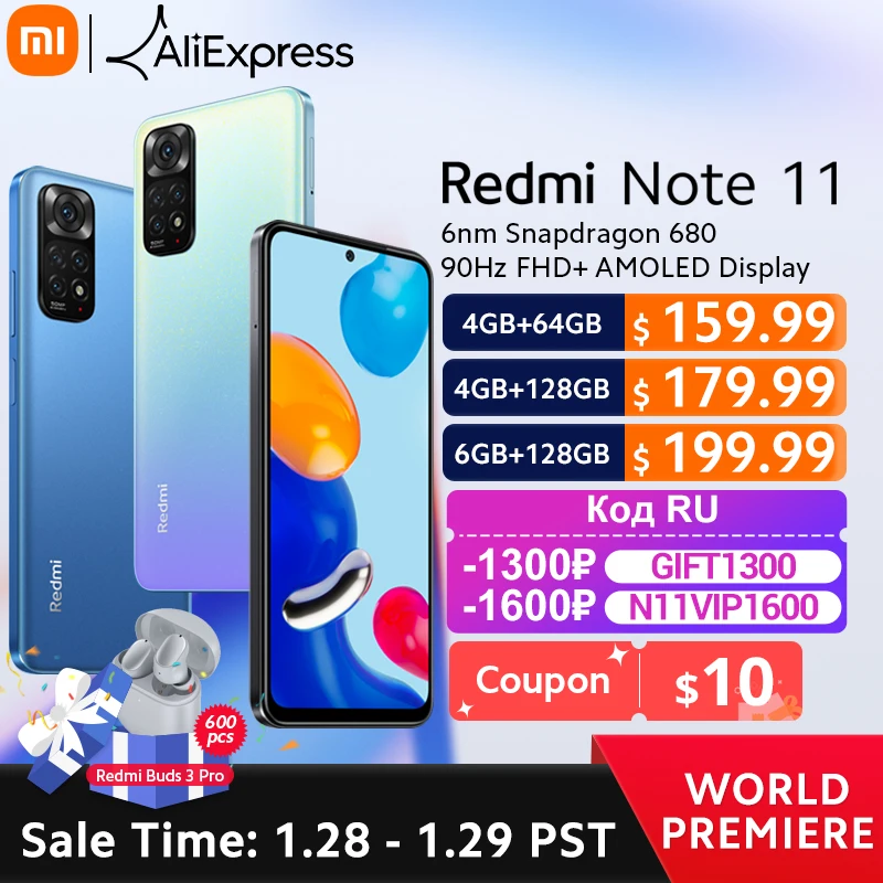  Xiaomi Redmi Note 11, Восьмиядерный процессор Snapdragon 680, 33 Вт, быстрая зарядка, 4 камеры 50 МП 
